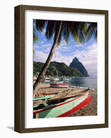 Fishing Boats at Soufriere with the Pitons in the Background, West Indies, Caribbean-Yadid Levy-Framed Photographic Print