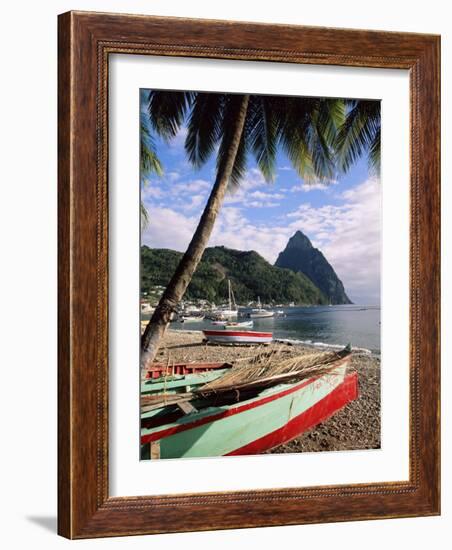 Fishing Boats at Soufriere with the Pitons in the Background, West Indies, Caribbean-Yadid Levy-Framed Photographic Print