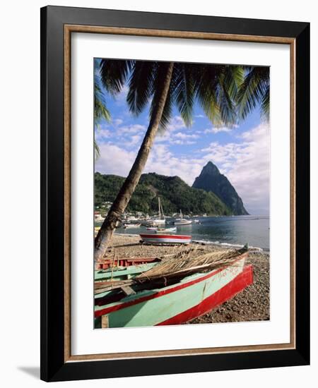 Fishing Boats at Soufriere with the Pitons in the Background, West Indies, Caribbean-Yadid Levy-Framed Photographic Print