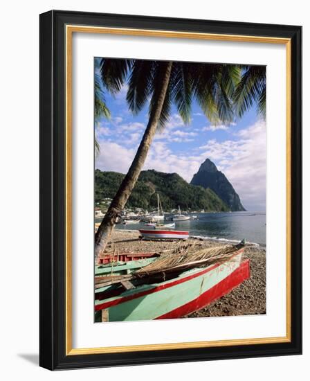 Fishing Boats at Soufriere with the Pitons in the Background, West Indies, Caribbean-Yadid Levy-Framed Photographic Print