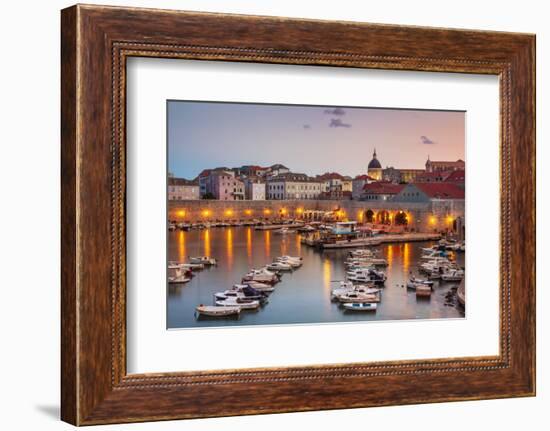 Fishing boats at sunset in the Old Port, Dubrovnik Old Town, UNESCO World Heritage Site, Dubrovnik,-Neale Clark-Framed Photographic Print