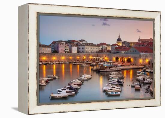 Fishing boats at sunset in the Old Port, Dubrovnik Old Town, UNESCO World Heritage Site, Dubrovnik,-Neale Clark-Framed Premier Image Canvas