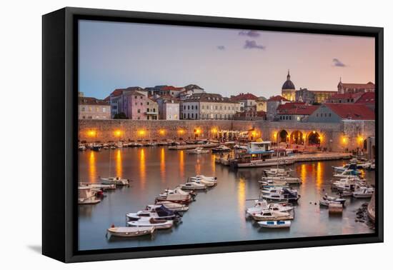 Fishing boats at sunset in the Old Port, Dubrovnik Old Town, UNESCO World Heritage Site, Dubrovnik,-Neale Clark-Framed Premier Image Canvas