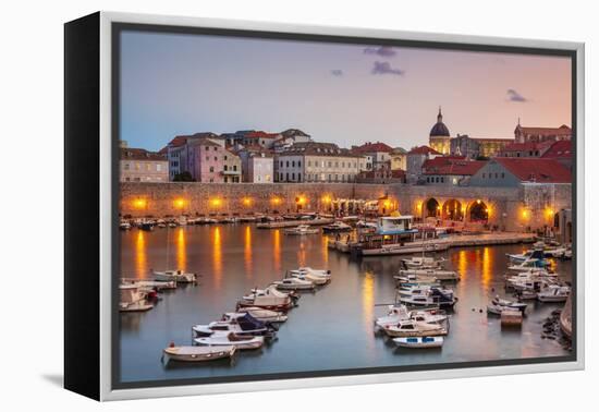 Fishing boats at sunset in the Old Port, Dubrovnik Old Town, UNESCO World Heritage Site, Dubrovnik,-Neale Clark-Framed Premier Image Canvas