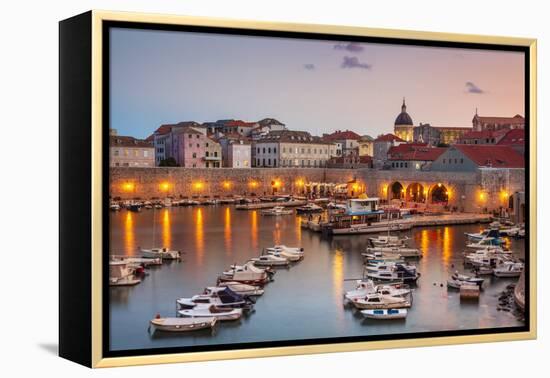 Fishing boats at sunset in the Old Port, Dubrovnik Old Town, UNESCO World Heritage Site, Dubrovnik,-Neale Clark-Framed Premier Image Canvas
