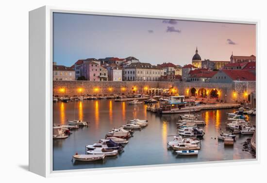 Fishing boats at sunset in the Old Port, Dubrovnik Old Town, UNESCO World Heritage Site, Dubrovnik,-Neale Clark-Framed Premier Image Canvas