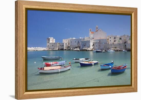 Fishing boats at the harbour, old town with cathedral, Giovinazzo, Bari district, Puglia, Italy, Me-Markus Lange-Framed Premier Image Canvas