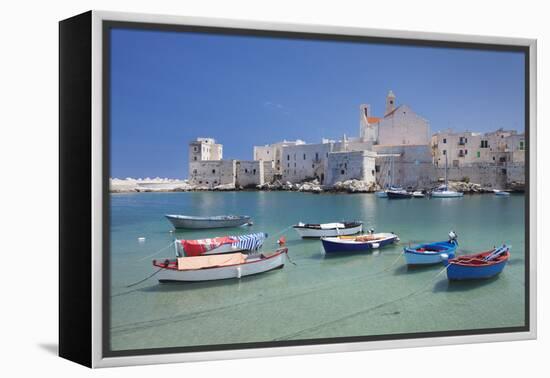 Fishing boats at the harbour, old town with cathedral, Giovinazzo, Bari district, Puglia, Italy, Me-Markus Lange-Framed Premier Image Canvas