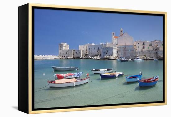 Fishing boats at the harbour, old town with cathedral, Giovinazzo, Bari district, Puglia, Italy, Me-Markus Lange-Framed Premier Image Canvas
