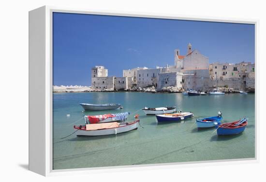 Fishing boats at the harbour, old town with cathedral, Giovinazzo, Bari district, Puglia, Italy, Me-Markus Lange-Framed Premier Image Canvas