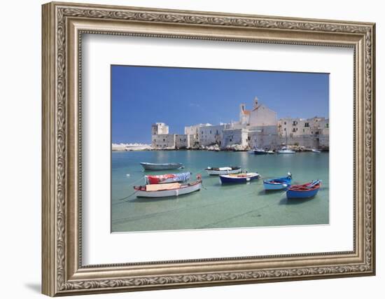 Fishing boats at the harbour, old town with cathedral, Giovinazzo, Bari district, Puglia, Italy, Me-Markus Lange-Framed Photographic Print
