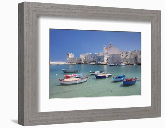 Fishing boats at the harbour, old town with cathedral, Giovinazzo, Bari district, Puglia, Italy, Me-Markus Lange-Framed Photographic Print