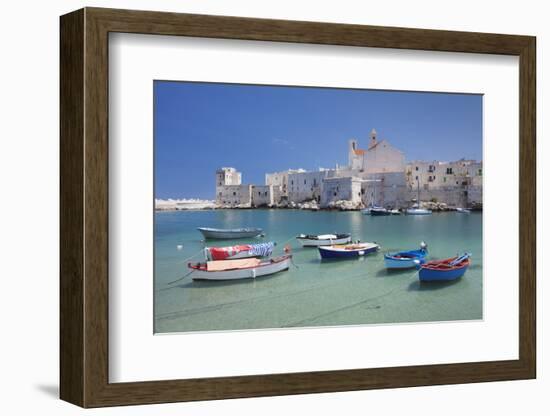 Fishing boats at the harbour, old town with cathedral, Giovinazzo, Bari district, Puglia, Italy, Me-Markus Lange-Framed Photographic Print