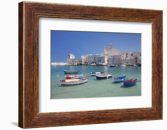 Fishing boats at the harbour, old town with cathedral, Giovinazzo, Bari district, Puglia, Italy, Me-Markus Lange-Framed Photographic Print