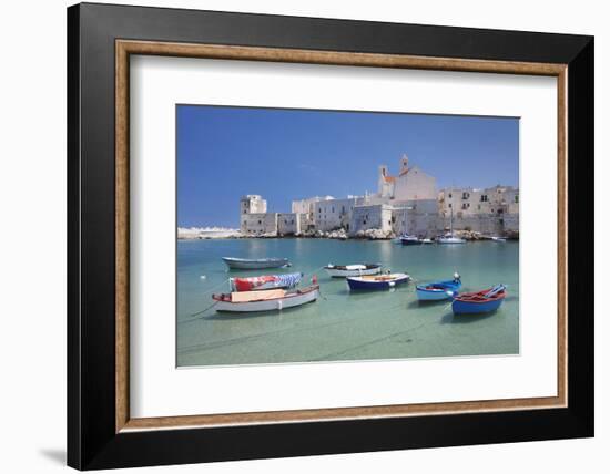 Fishing boats at the harbour, old town with cathedral, Giovinazzo, Bari district, Puglia, Italy, Me-Markus Lange-Framed Photographic Print