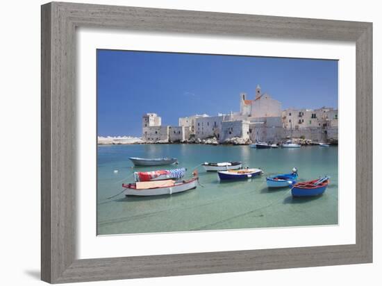 Fishing boats at the harbour, old town with cathedral, Giovinazzo, Bari district, Puglia, Italy, Me-Markus Lange-Framed Photographic Print