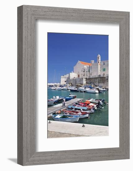 Fishing Boats at the Harbour, Old Town with Cathedral, Giovinazzo, Bari District, Puglia-Markus Lange-Framed Photographic Print