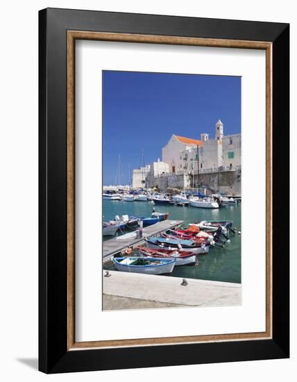 Fishing Boats at the Harbour, Old Town with Cathedral, Giovinazzo, Bari District, Puglia-Markus Lange-Framed Photographic Print