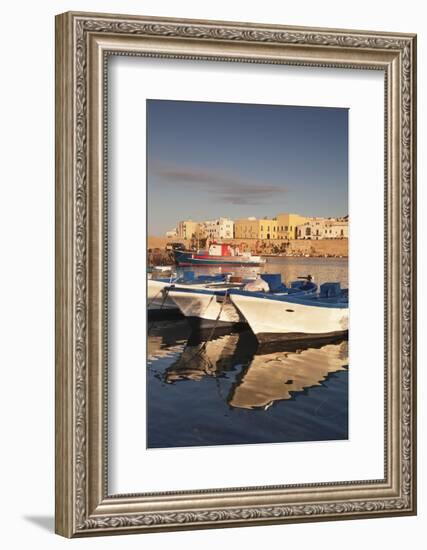 Fishing Boats at the Port, Old Town at Sunrise, Gallipoli, Lecce Province, Salentine Peninsula-Markus Lange-Framed Photographic Print