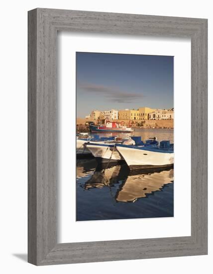 Fishing Boats at the Port, Old Town at Sunrise, Gallipoli, Lecce Province, Salentine Peninsula-Markus Lange-Framed Photographic Print