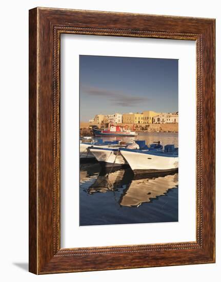 Fishing Boats at the Port, Old Town at Sunrise, Gallipoli, Lecce Province, Salentine Peninsula-Markus Lange-Framed Photographic Print