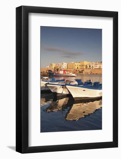 Fishing Boats at the Port, Old Town at Sunrise, Gallipoli, Lecce Province, Salentine Peninsula-Markus Lange-Framed Photographic Print