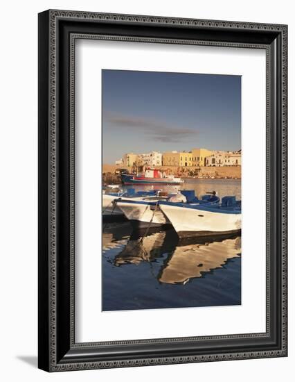 Fishing Boats at the Port, Old Town at Sunrise, Gallipoli, Lecce Province, Salentine Peninsula-Markus Lange-Framed Photographic Print