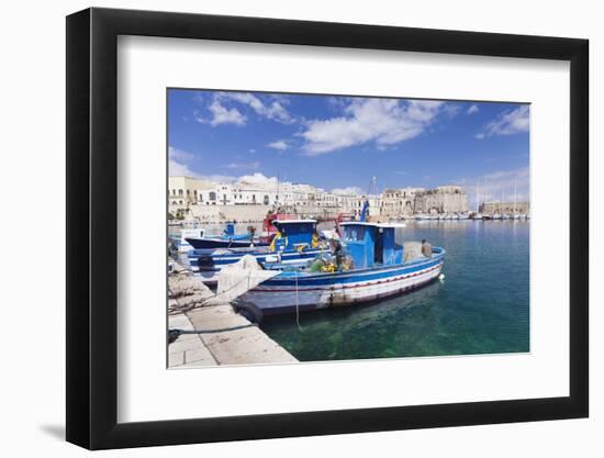 Fishing boats at the port, old town with castle, Gallipoli, Lecce province, Salentine Peninsula, Pu-Markus Lange-Framed Photographic Print