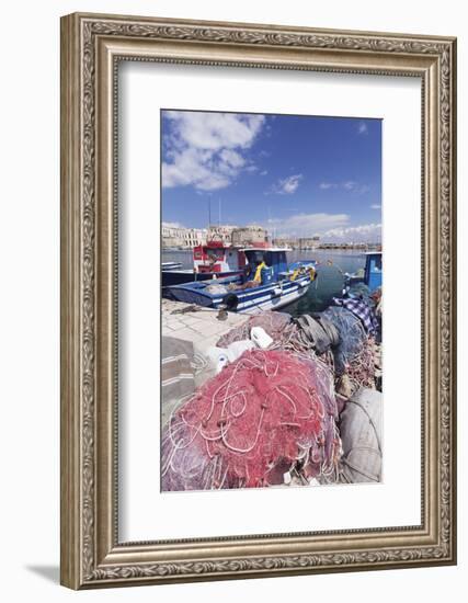 Fishing Boats at the Port, Old Town with Castle, Gallipoli, Lecce Province, Salentine Peninsula-Markus Lange-Framed Photographic Print