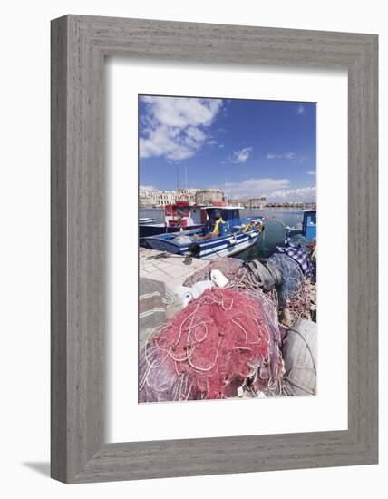 Fishing Boats at the Port, Old Town with Castle, Gallipoli, Lecce Province, Salentine Peninsula-Markus Lange-Framed Photographic Print