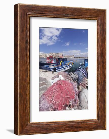 Fishing Boats at the Port, Old Town with Castle, Gallipoli, Lecce Province, Salentine Peninsula-Markus Lange-Framed Photographic Print