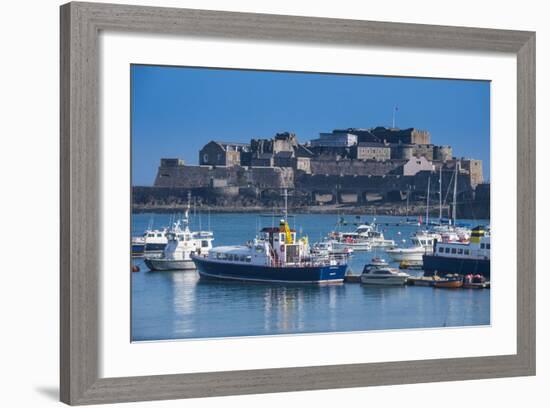 Fishing Boats Below Cornet Castle, Saint Peter Port, Guernsey, Channel Islands, United Kingdom-Michael Runkel-Framed Photographic Print