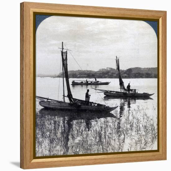 Fishing Boats Coming Home at Sunset, Near Yokohama, Japan, 1904-Underwood & Underwood-Framed Premier Image Canvas