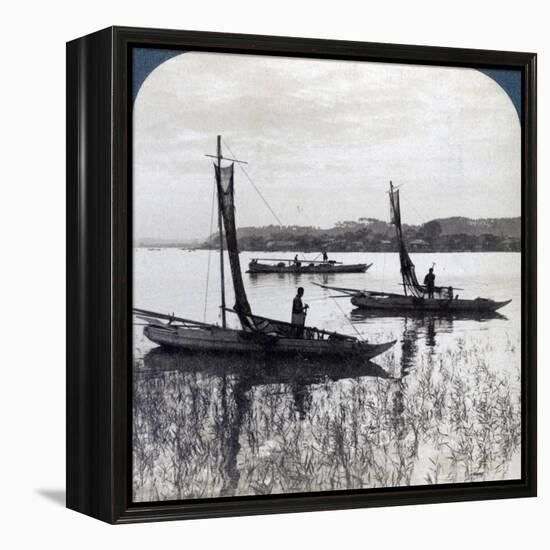 Fishing Boats Coming Home at Sunset, Near Yokohama, Japan, 1904-Underwood & Underwood-Framed Premier Image Canvas