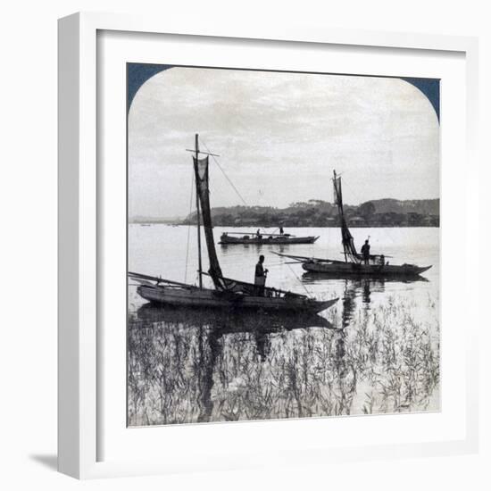 Fishing Boats Coming Home at Sunset, Near Yokohama, Japan, 1904-Underwood & Underwood-Framed Photographic Print