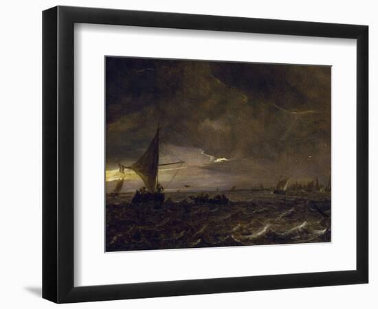 Fishing Boats in an Estuary at Dusk, with a View of a City and its Bell Tower on the Horizon. Oil O-Jan Josephsz van Goyen-Framed Giclee Print