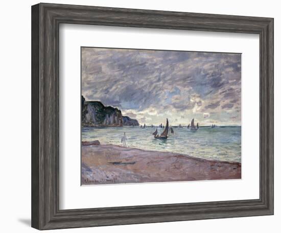 Fishing Boats in Front of the Beach and Cliffs of Pourville, 1882-Claude Monet-Framed Giclee Print