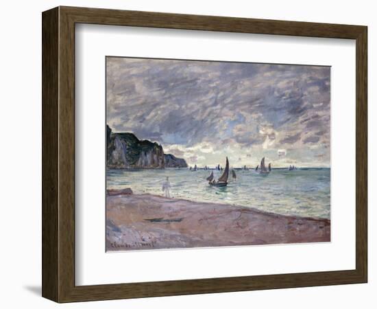 Fishing Boats in Front of the Beach and Cliffs of Pourville, 1882-Claude Monet-Framed Giclee Print