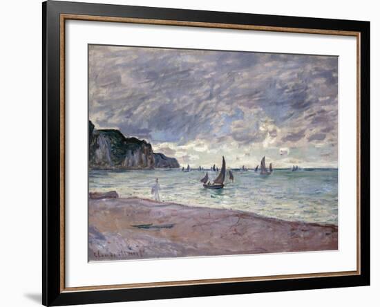 Fishing Boats in Front of the Beach and Cliffs of Pourville, 1882-Claude Monet-Framed Giclee Print