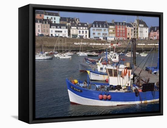Fishing Boats in Harbour and Houses on Waterfront Beyond, Rosmeur, Douarnenez, Bretagne, France-Thouvenin Guy-Framed Premier Image Canvas