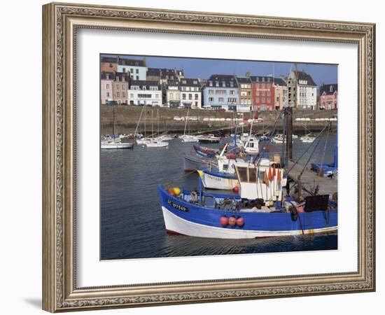 Fishing Boats in Harbour and Houses on Waterfront Beyond, Rosmeur, Douarnenez, Bretagne, France-Thouvenin Guy-Framed Photographic Print