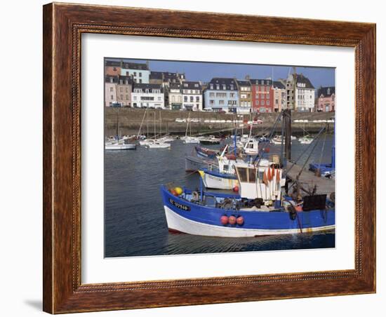 Fishing Boats in Harbour and Houses on Waterfront Beyond, Rosmeur, Douarnenez, Bretagne, France-Thouvenin Guy-Framed Photographic Print