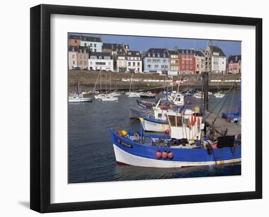 Fishing Boats in Harbour and Houses on Waterfront Beyond, Rosmeur, Douarnenez, Bretagne, France-Thouvenin Guy-Framed Photographic Print