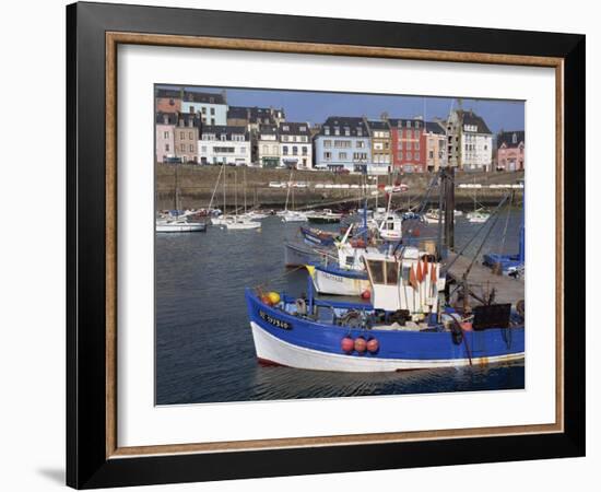 Fishing Boats in Harbour and Houses on Waterfront Beyond, Rosmeur, Douarnenez, Bretagne, France-Thouvenin Guy-Framed Photographic Print