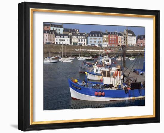 Fishing Boats in Harbour and Houses on Waterfront Beyond, Rosmeur, Douarnenez, Bretagne, France-Thouvenin Guy-Framed Photographic Print