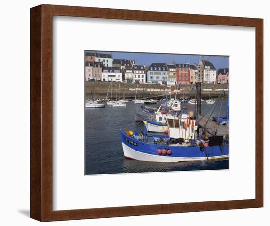 Fishing Boats in Harbour and Houses on Waterfront Beyond, Rosmeur, Douarnenez, Bretagne, France-Thouvenin Guy-Framed Photographic Print