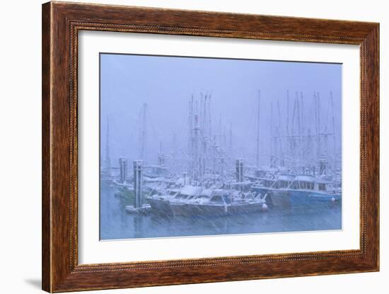 Fishing Boats In Harbour During a Blizzard-David Nunuk-Framed Photographic Print