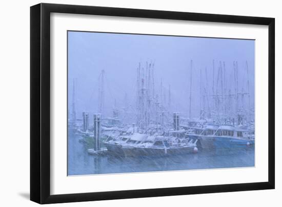 Fishing Boats In Harbour During a Blizzard-David Nunuk-Framed Photographic Print