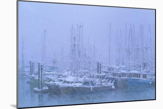 Fishing Boats In Harbour During a Blizzard-David Nunuk-Mounted Photographic Print