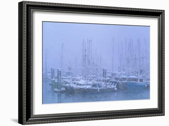 Fishing Boats In Harbour During a Blizzard-David Nunuk-Framed Photographic Print